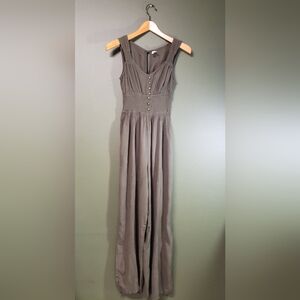 Mudd Brown Gauze Sleeveless Wide Leg Jumpsuit With Smocked Waist